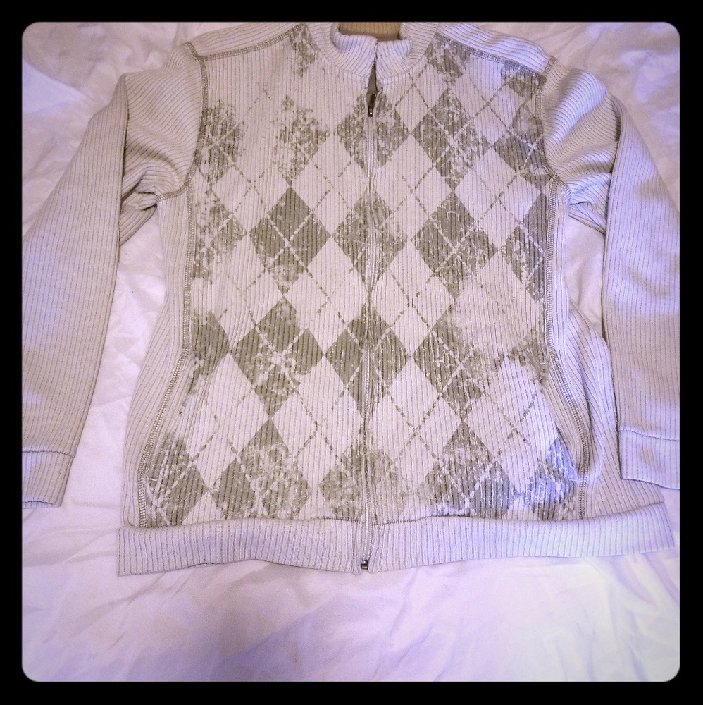 White argyle full zip Sweatshirt jacket